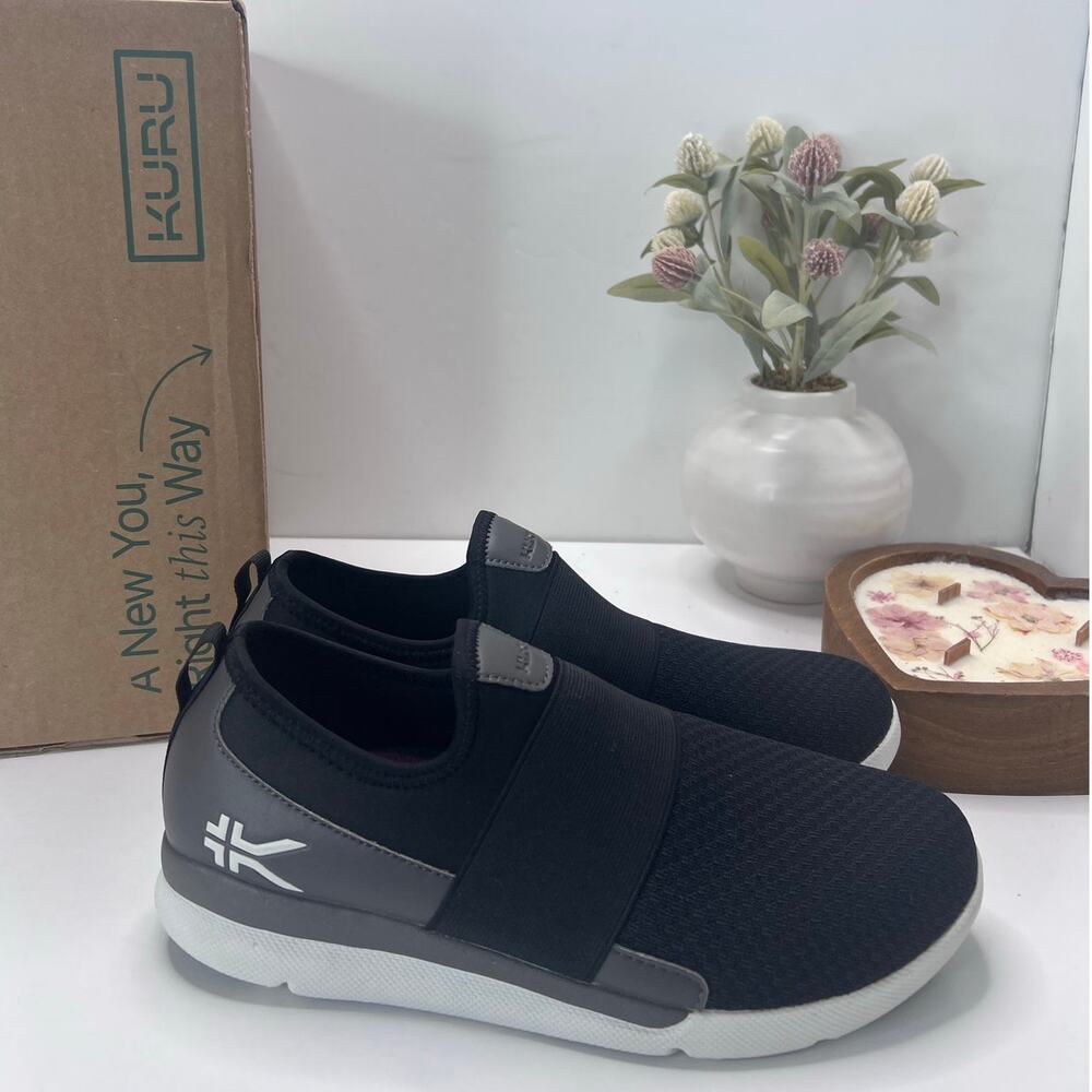 Kuru Ellie Knit Slip On Sneaker Jet Black/Mist/Smoke Gray Women 10.5 M Tried On